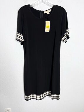 Michael Kors Dress Women’s Large Black Sheath Mini Versatile Stripe Hems B6